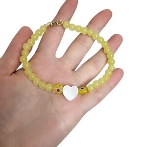 14k Gold Plated Yellow Beaded Heart Mother Of Pearl Bracelet